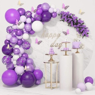 120 In 1 Purple Metal Balloon Set Kids Birthday Party Butterfly Balloon Chain Decoration