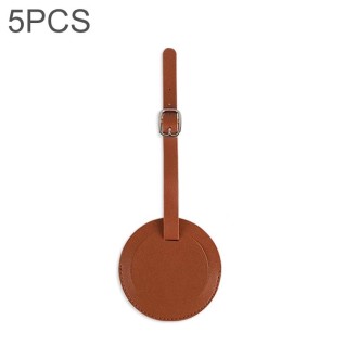 5 PCS Soft-Surface Leather Stitched Round Boarding Pass Luggage Tag(Brown)