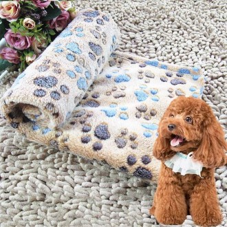 Dog Kennel Mat Footprints Pattern Thick Warm Coral Fleece Pet Dog Blankets, Size: L, 80*100cm(Coffee)