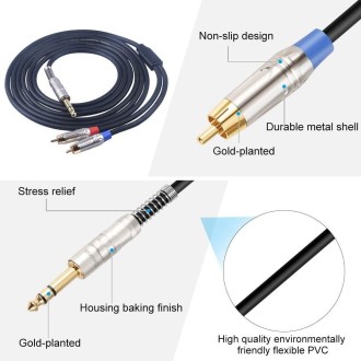 6.35mm Male to Dual RCA Male Audio Cable, Cable Length:3m