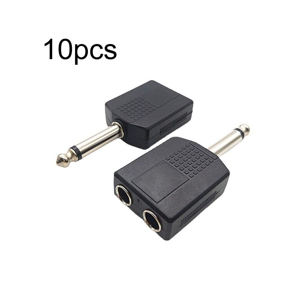 10pcs 6.5mm Male Mono To Dual 6.5mm Female Audio Conversion Connector(Black)