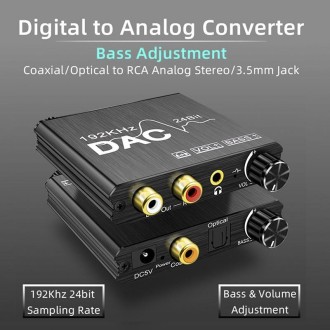 Digital To Analog Audio Converter Stereo Extractor DAC Amplifier Optical SPDIF 192Khz 24Bit