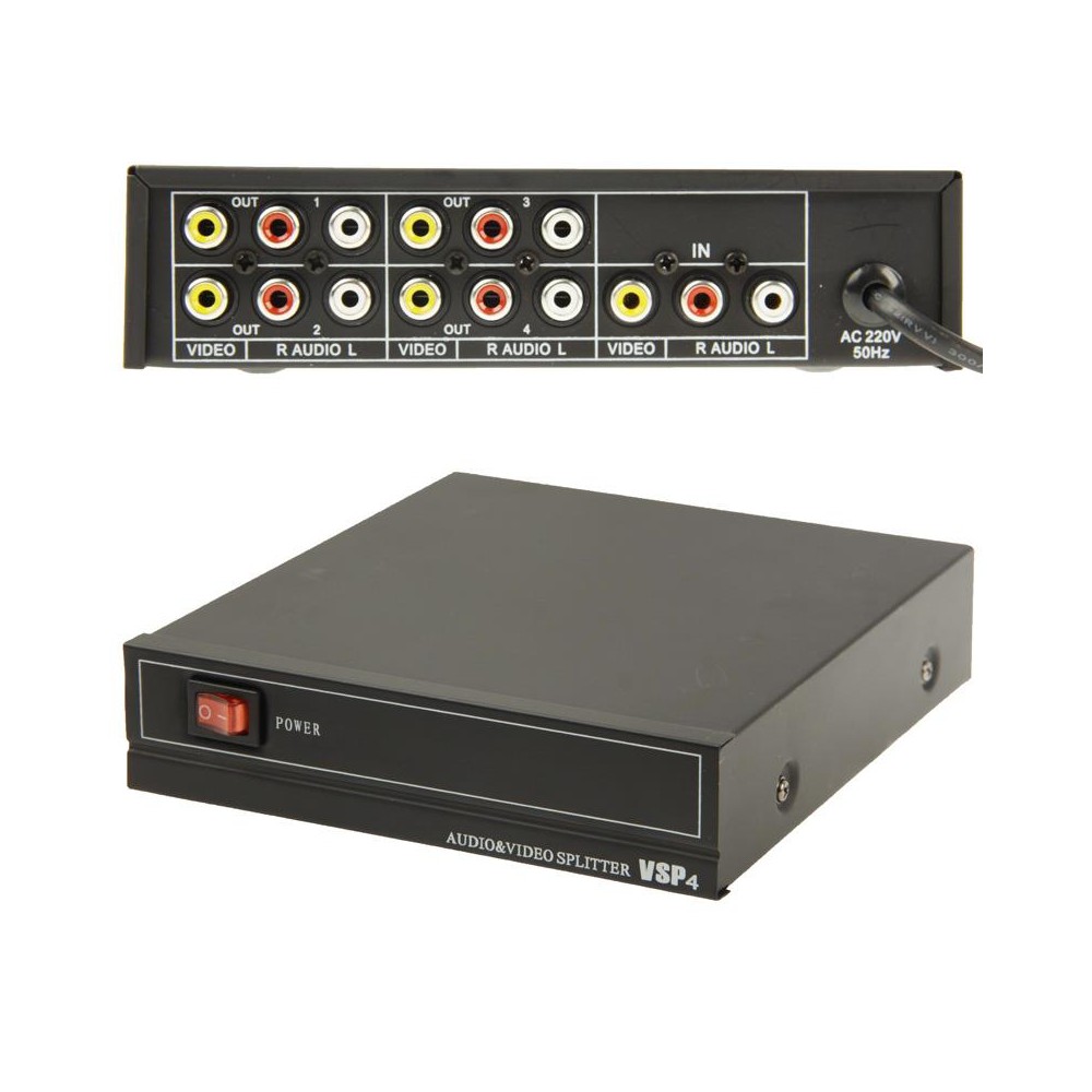 4-Way Video & Audio AMP Splitter with Switch, 1 Input, 4 Outputs (JM-VA104)