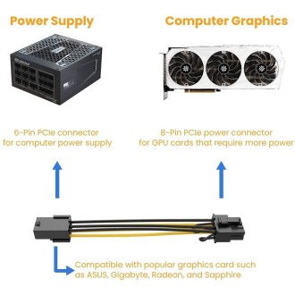 5 PCS 3682 6 Pin Female to 8 Pin Female Graphics Card Power Supply Adapter Cable, Length: 20cm