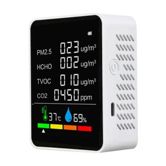 ZN-2COWT 6 In 1 PM2.5 Infrared Sensor CO2 Formaldehyde TVOC Temperature Humidity Detector(White)