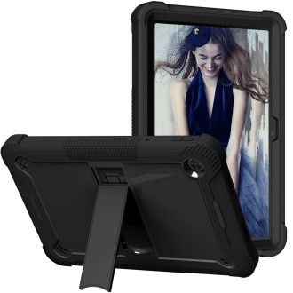 For TCL Tab 10 5G Shockproof Silicone Hybrid PC Tablet Case with Holder(Black)