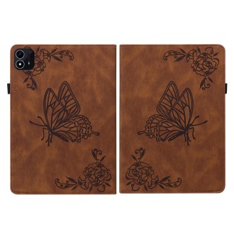 For itel Pad One 10.1 Butterfly Flower Embossed Leather Tablet Case(Brown)