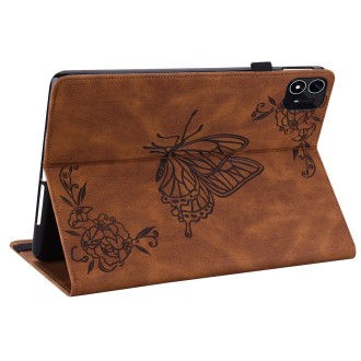 For itel Pad One 10.1 Butterfly Flower Embossed Leather Tablet Case(Brown)