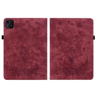 For itel Pad One 10.1 Butterfly Rose Embossed Leather Tablet Case(Red)