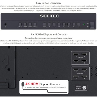 SEETEC ATEM156 1920x1080 15.6 inch IPS Screen HDMI 4K HD Live Broadcast Camera Field Monitor, Support Four Screen Split