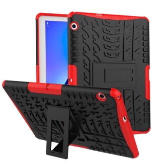 For Huawei MediaPad T3 10 Tire Texture Shockproof TPU+PC Protective Case with Holder(Red)