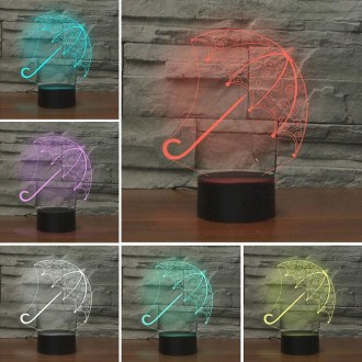 Umbrella Shape 3D Colorful LED Vision Light Table Lamp, 16 Colors Remote Control Version