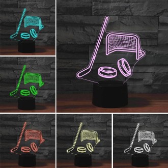 Ice Hockey Shape 3D Colorful LED Vision Light Table Lamp, Crack Remote Control Version