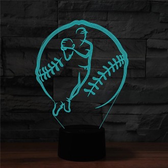 Baseball Sport Shape 3D Colorful LED Vision Light Table Lamp, USB Touch Version