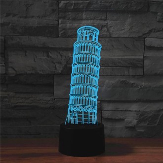 Paris Leaning Tower Shape 3D Colorful LED Vision Light Table Lamp, Crack Remote Control Version