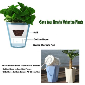 Diamond-shaped Automatic Water-absorbing Lazy Flower Pot Green Plant Plastic Pot  12cm x 14cm(White)