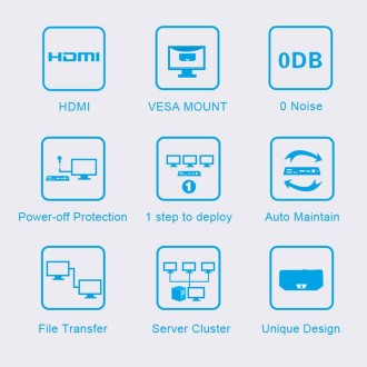 Zero Client R1 Mini PC, CORTEX QUAD A9 Quad Core up to 1.6GHz, RAM: 1GB, ROM: 8GB, Support HDMI, VGA, RJ45, SPK