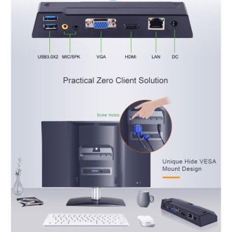 Zero Client R1 Mini PC, CORTEX QUAD A9 Quad Core up to 1.6GHz, RAM: 1GB, ROM: 8GB, Support HDMI, VGA, RJ45, SPK