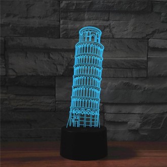 Paris Leaning Tower Shape 3D Colorful LED Vision Light Table Lamp, 16 Colors Remote Control Version