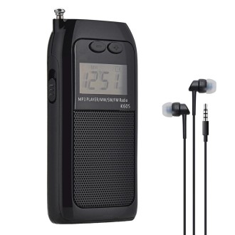 K-605 Portable FM / AM / SW Full Band Stereo Radio, Support TF Card (Black)