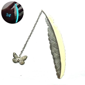 Luminous Pure Copper Feather Bookmark Retro Dragonfly Butterfly Bookmark(Silver Butterfly)