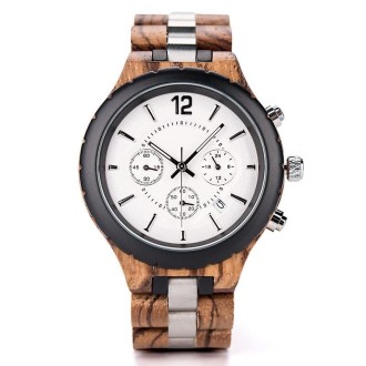 D21 Men Wooden Strap Stainless Steel Luminous Waterproof Watch(White)