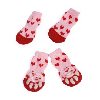 4pcs /Set  Pet Dog Puppy Cat Shoes Slippers Non-Slip Socks Pet Cute Indoor for Small Dogs Cats Snow Boots Socks, Size:M(Light Re