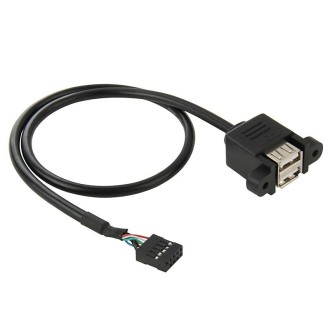 10 Pin Motherboard Female Header to 2 USB 2.0 Female Adapter Cable, Length: 50cm