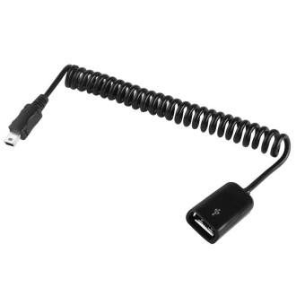 Mini 5-pin USB to USB 2.0 AF Coiled Cable / Spring Cable with OTG Function, Length: 22cm (can be extended up to 85cm)(Black)