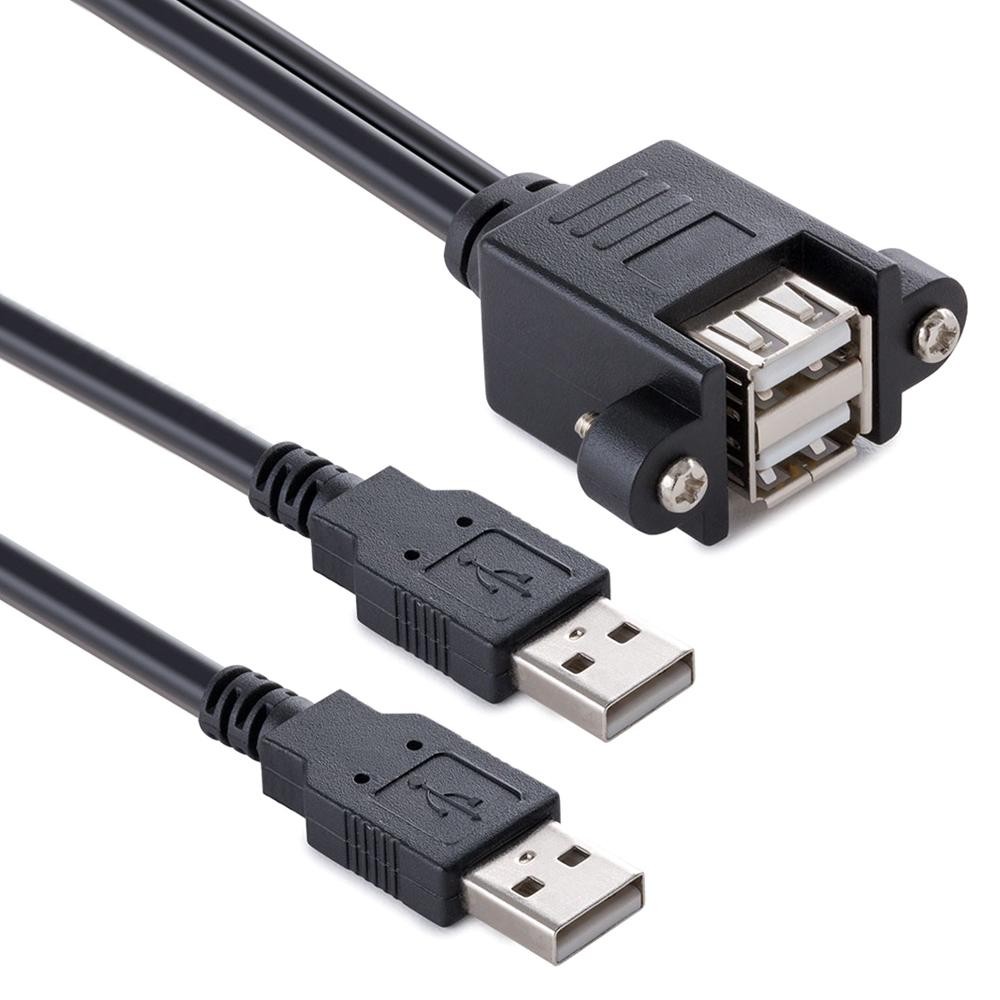 bk3507 Dual USB 2.0 Male to Dual USB Female Extension Cable with Fixing Hole, Length: 50cm