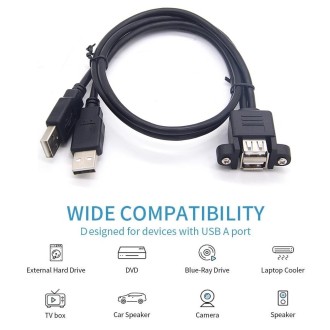 bk3507 Dual USB 2.0 Male to Dual USB Female Extension Cable with Fixing Hole, Length: 50cm