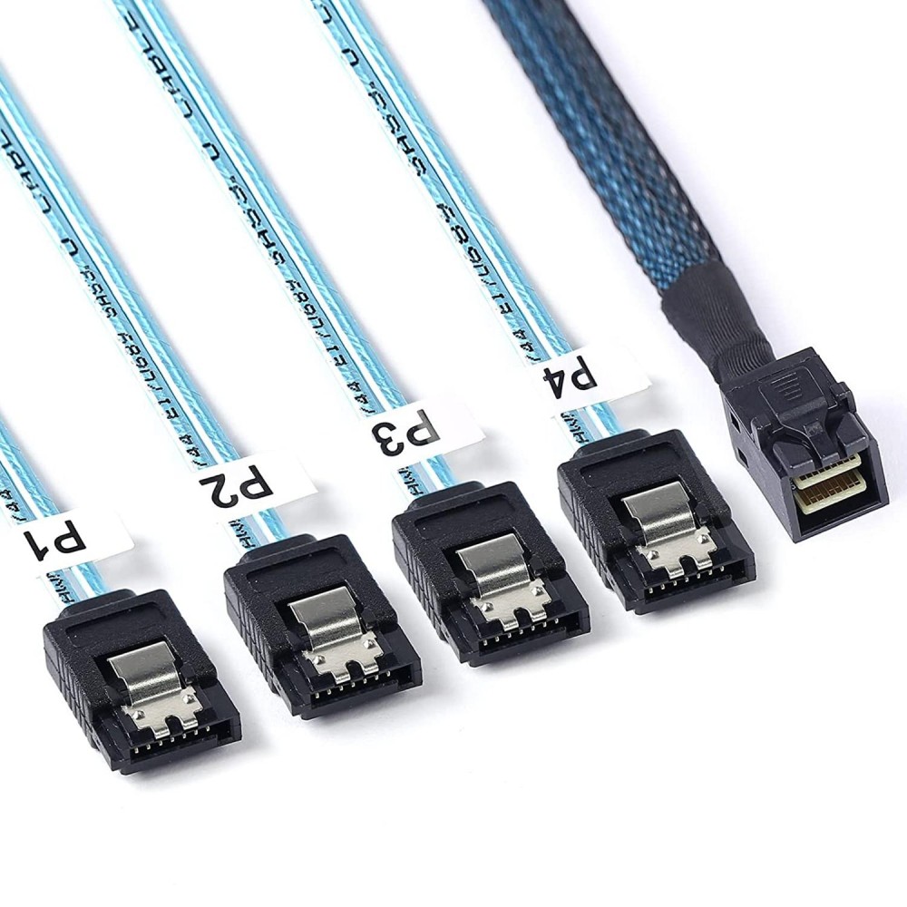 Mini SAS SFF-8643 Host to 7-Pin 4 SATA Target Hard Disk 6Gbps Data Server Raid Cable, Length: 1m