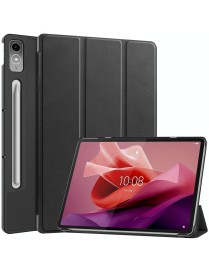 For Lenovo Tab P12/Xiaoxin Pad Pro 12.7 inch Custer Solid Color 3-Fold Stand Leather Tablet Case(Black)