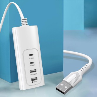 PD 20W Dual USB-C / Type-C + Dual USB 4-Ports Fast Charging Power Socket, USB Plug Cable Length: 30cm