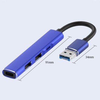 4 in 1 8 Pin/USB to Type-C / 2个USB / 8 Pin Ports Multifunctional Docking Station HUB (Blue)