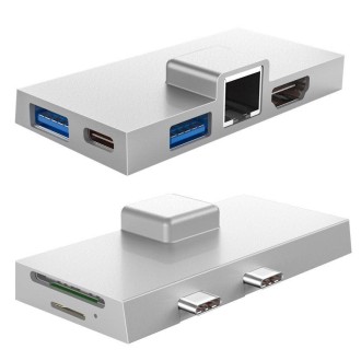 For Surface Pro 8 / 9 / X Dual Type-C Computer Expansion Hub 7 In 1 Docking Station