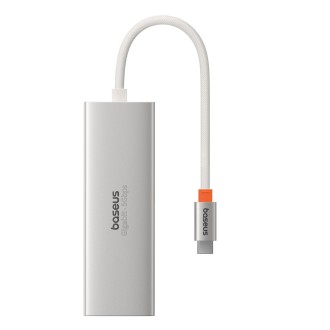 Baseus Portal Joy Series 4 in 1 USB3.0x3+RJ45x1 HUB Adapter, Interface:USB-C / Type-C(Silver)