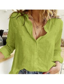 Spring And Autumn Casual Loose Long-Sleeved Breathable Linen Shirt, Size: XXL(Green)