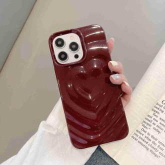 For iPhone 14 Pro 3D Love Pattern Phone Case(Wine Red)