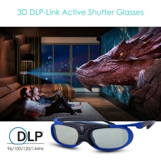 JX30-T Active Shutter 3D Glasses Support 96HZ-144HZ for DLP-LINK Projection X5/Z6/H2(Blue)