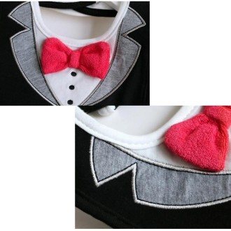 Groomsman Saliva Towel Child Fake Gentleman Bow Tie Personality Waterproof Bib(Plaid Yellow Button)