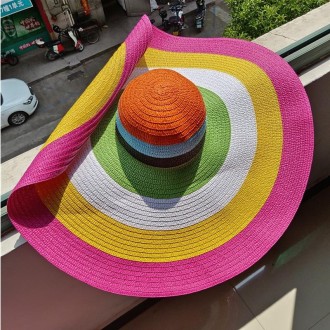 Oversized Brim Dome Rainbow Striped Beach Visor Hat, Size: 56-58cm(2)