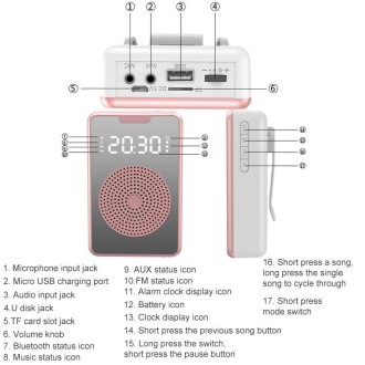 ZXL-H3 Portable Teaching Microphone Amplifier with Time Display, Spec: Wired Version (White)