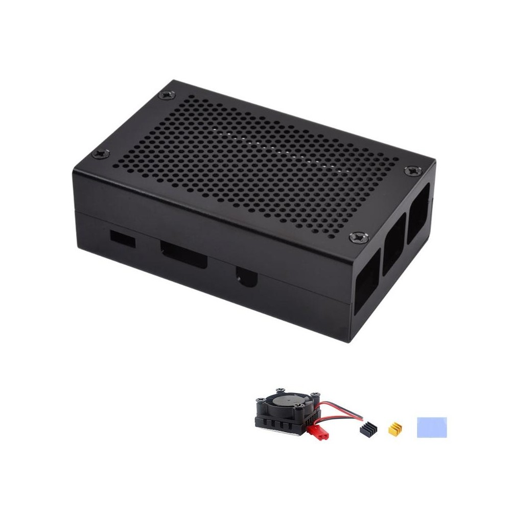 Aluminum Alloy Shell Grid Cooling Box For Raspberry Pi 3 Model B Pi 2/B + Black with Fan