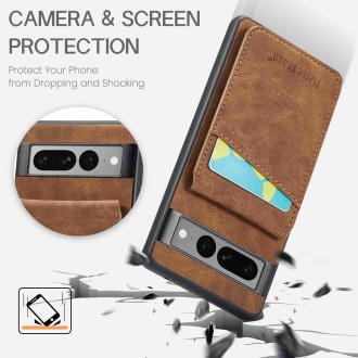 For Google Pixel 7 Pro Fierre Shann Crazy Horse Card Holder Back Cover PU Phone Case(Brown)