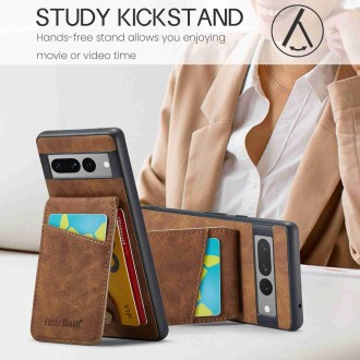 For Google Pixel 7 Pro Fierre Shann Crazy Horse Card Holder Back Cover PU Phone Case(Brown)