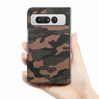 For Google Pixel Fold Camouflage Leather Back Cover Phone Case(Brown)