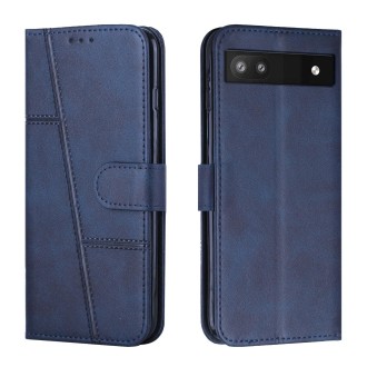 For Google Pixel 6a Stitching Calf Texture Buckle Leather Phone Case(Blue)