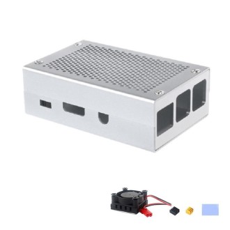 Aluminum Alloy Shell Grid Cooling Box For Raspberry Pi 3 Model B Pi 2/B + Silver with Fan