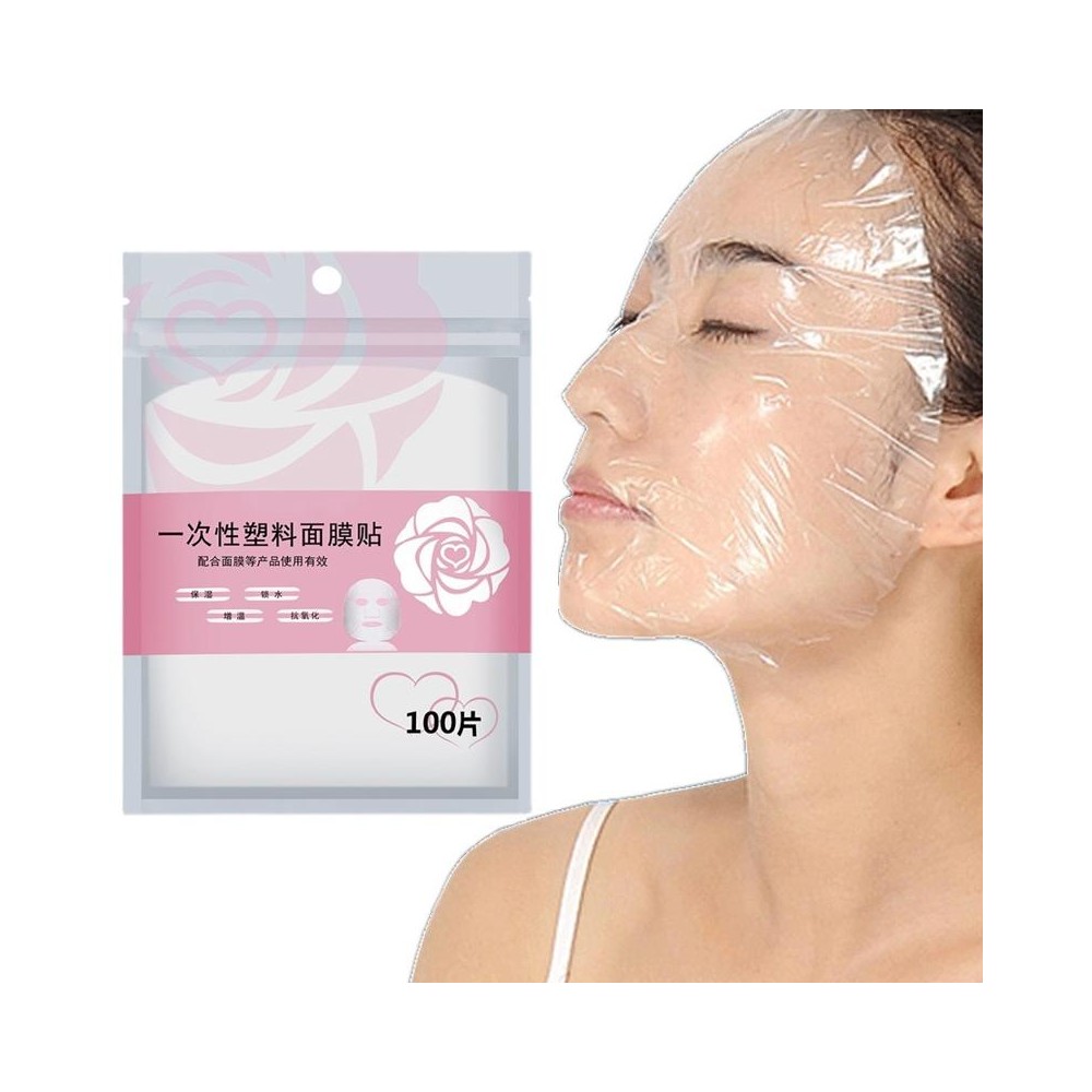 10packs Beauty Salon Plastic Disposable Face Mask Transparent Cling Film(100pcs/Pack)